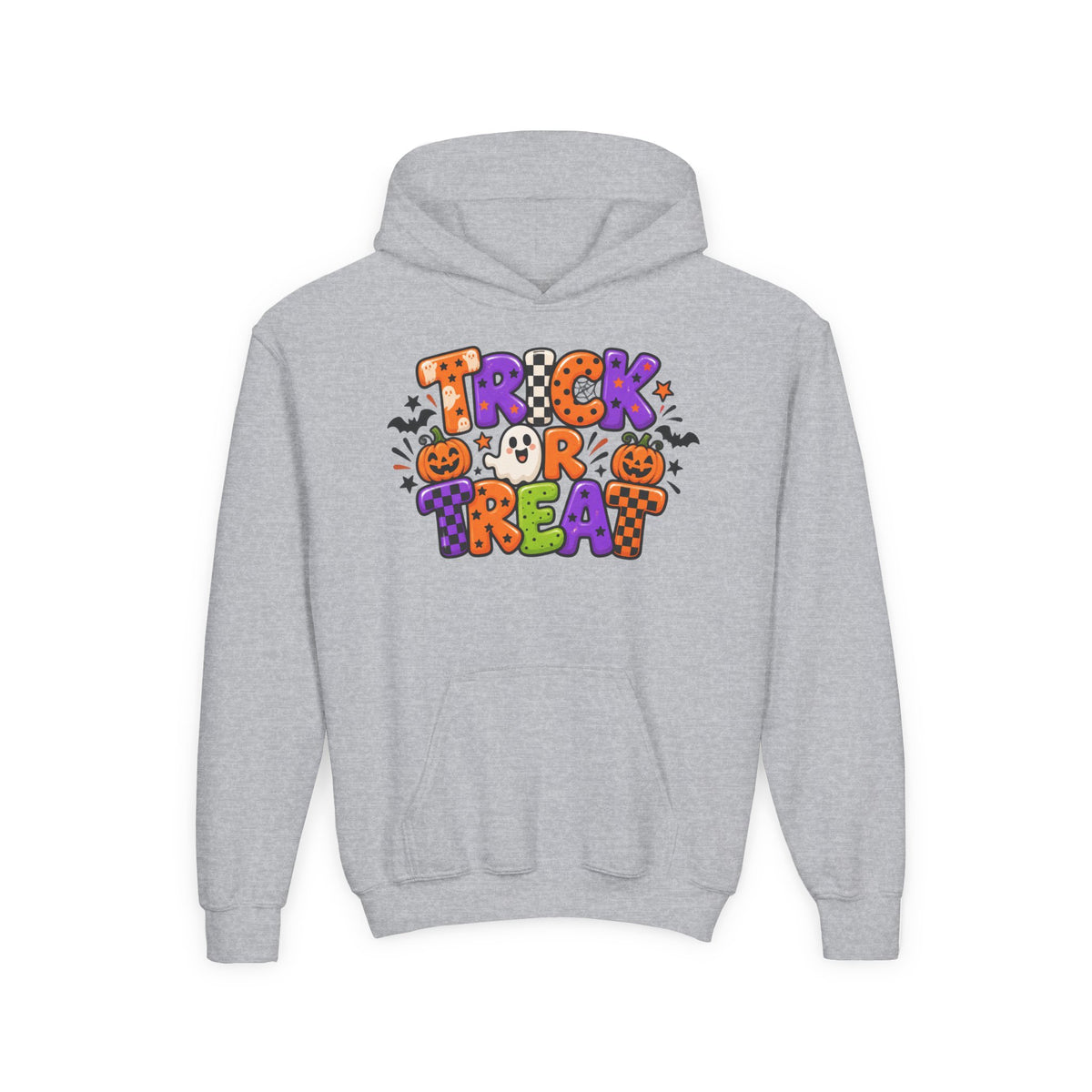 Youth Halloween Hoodie - "Trick or Treat" Colorful Pumpkin Design