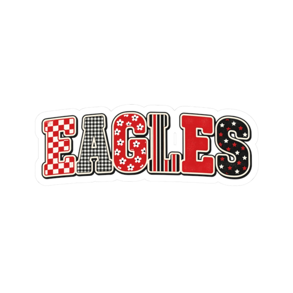 Eagles Patterned Kiss-Cut Sticker — Red & Black Retro Lettering