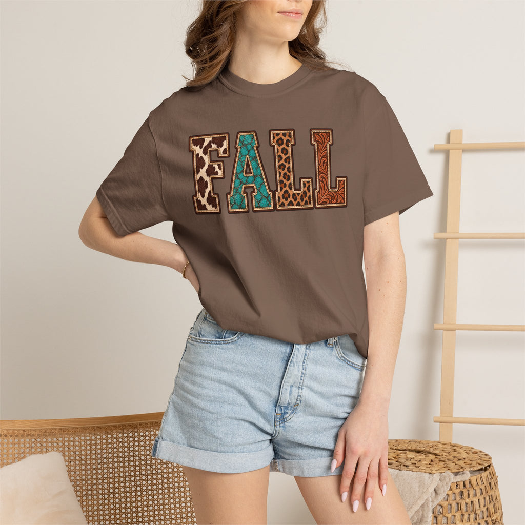 Fall Graphic T-Shirt —  Western Retro Patchwork Lettering