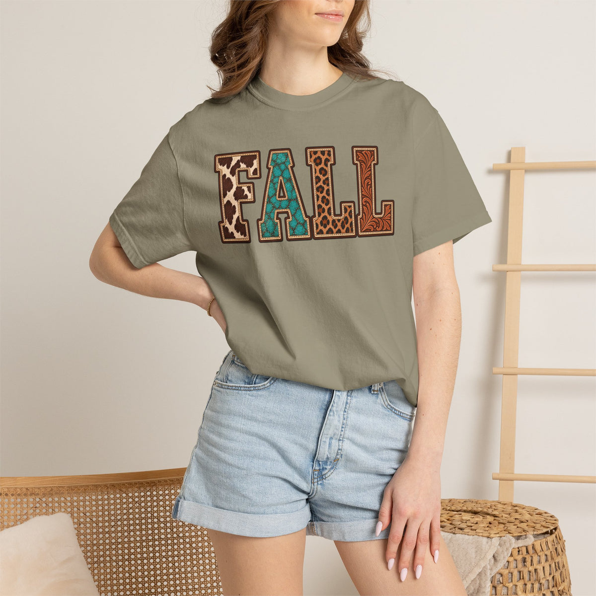 Fall Graphic T-Shirt —  Western Retro Patchwork Lettering