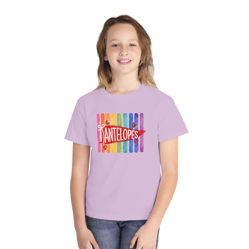 Youth Tee — Rainbow 'Antelopes' Pennant School Spirit Shirt