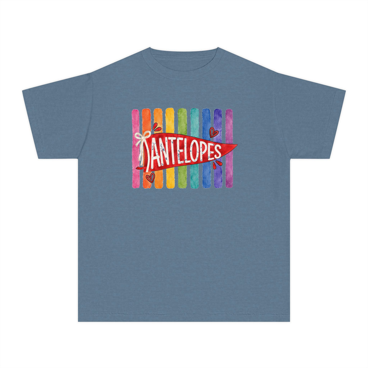 Youth Tee — Rainbow 'Antelopes' Pennant School Spirit Shirt