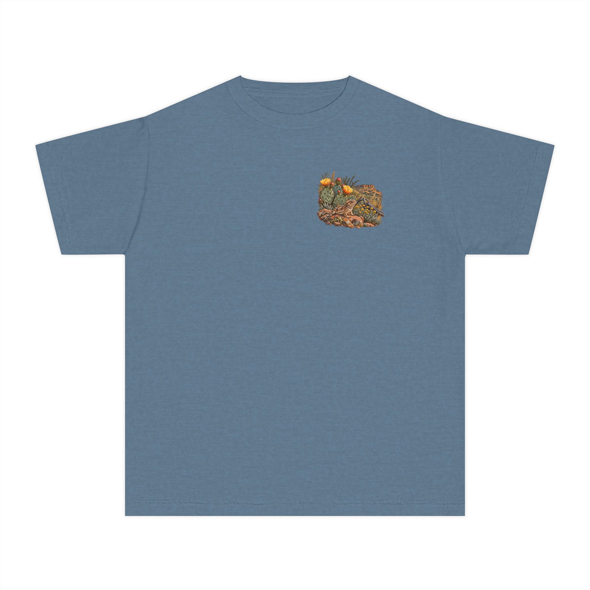 youth Caprock Critters horny toad tee with front and back West Texas cactus artwork