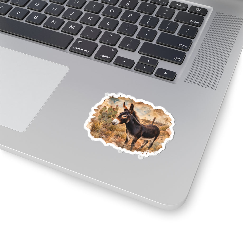 Donkey Desert Scene Kiss-Cut Sticker — Cute Wild Burro Laptop Decal