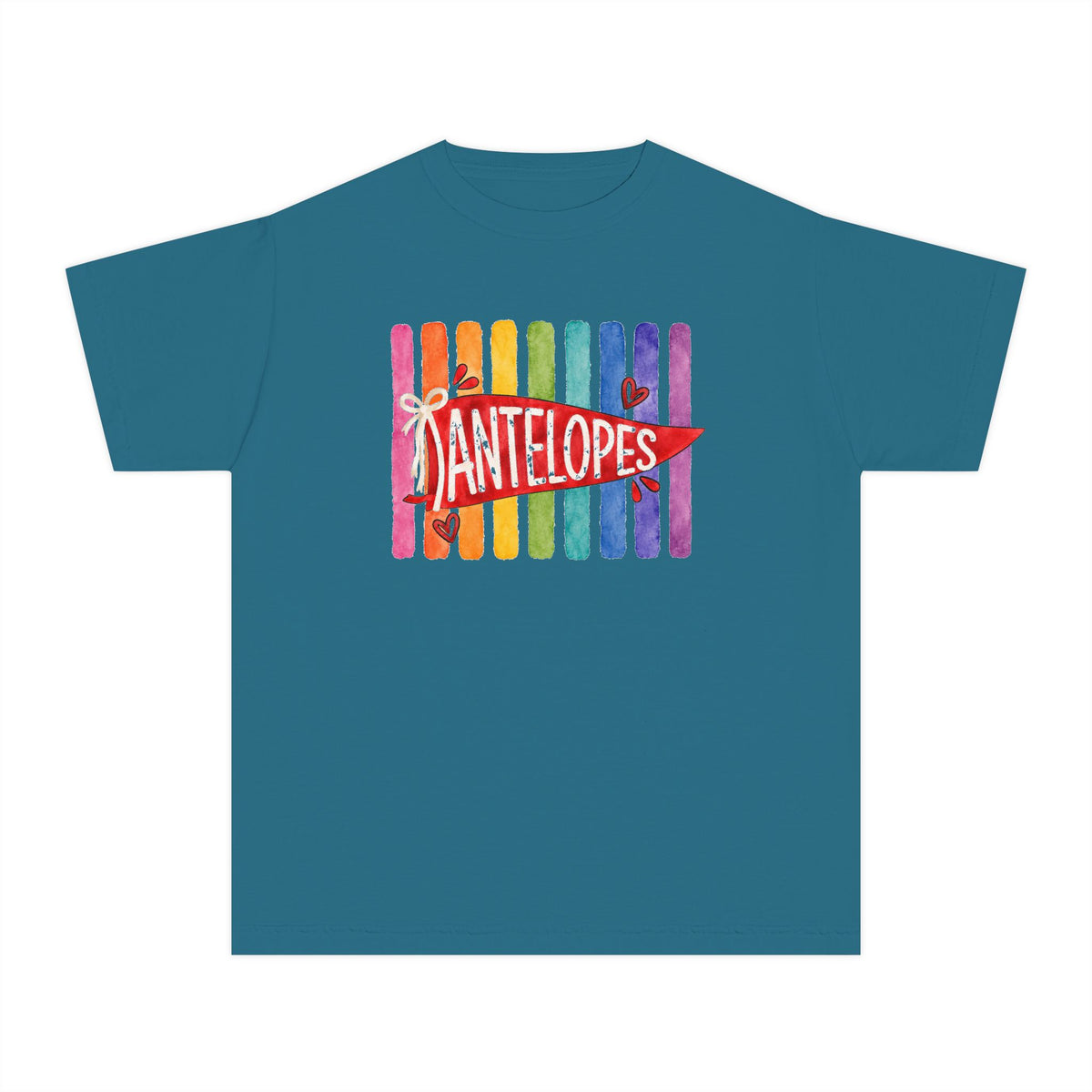 Youth Tee — Rainbow 'Antelopes' Pennant School Spirit Shirt