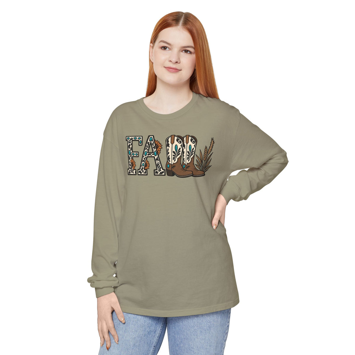 Fall Leopard Boots Graphic Long Sleeve Tee