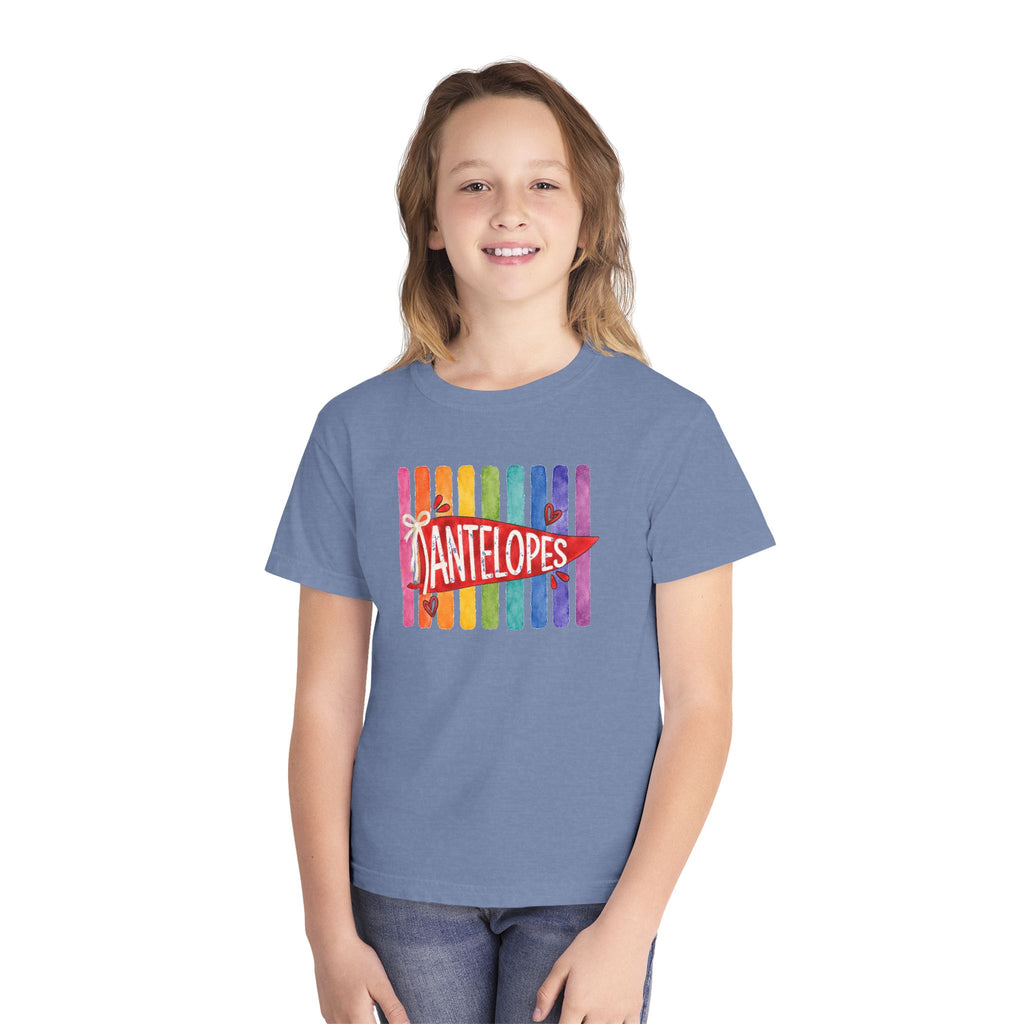 Youth Tee — Rainbow 'Antelopes' Pennant School Spirit Shirt