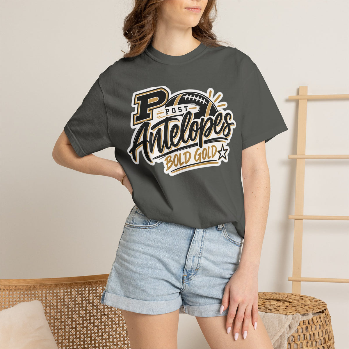 Post Antelopes Bold Gold Football T-Shirt