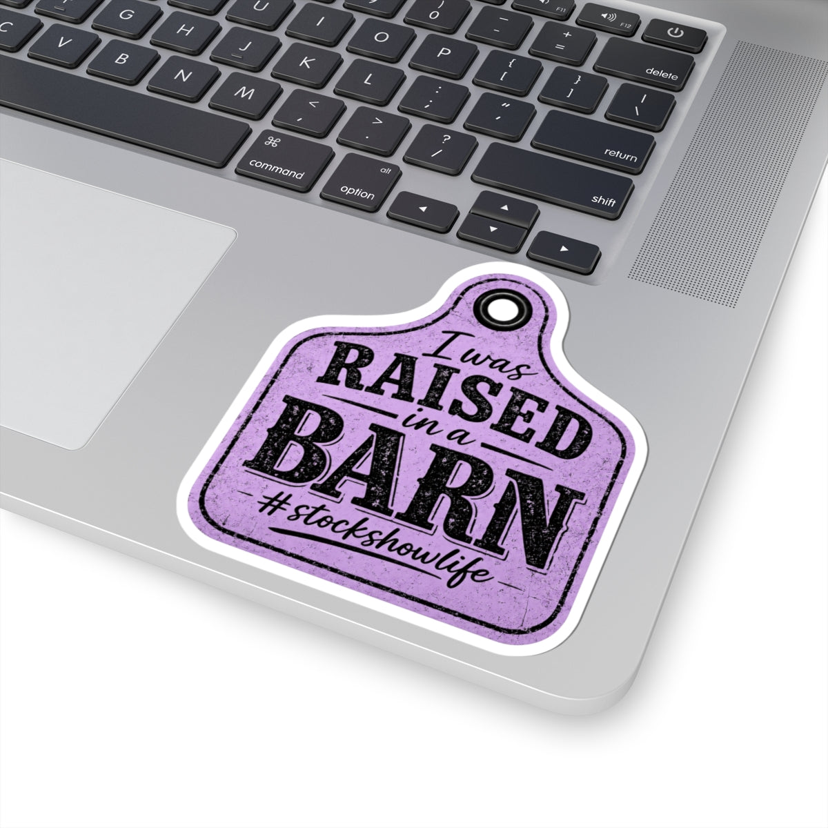 Raised in a Barn Kiss-Cut Sticker — #stockshowlife Ear Tag Design