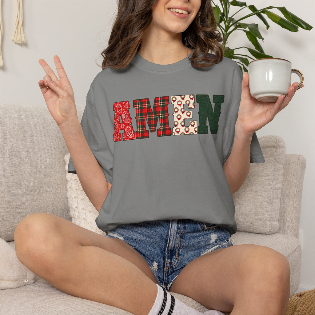AMEN Western Christmas Patchwork T-Shirt