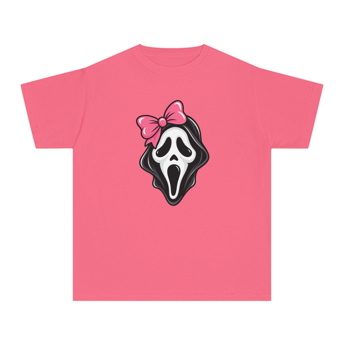 Youth Tee — Pink Bow Scream Mask Graphic