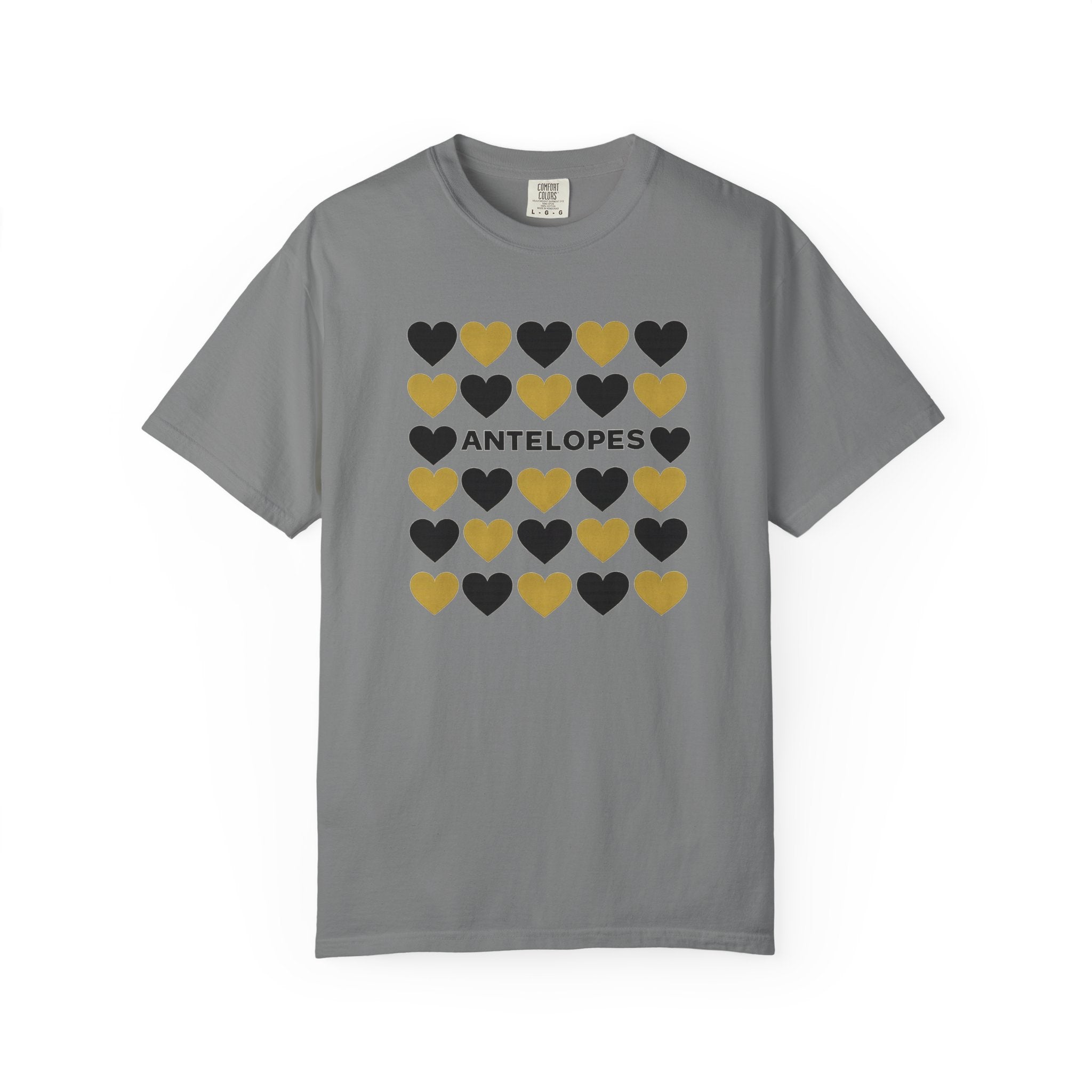 Antelopes Heart Grid T-Shirt — Gold & Black Graphic Tee