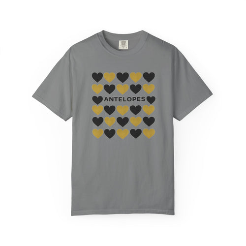 Antelopes Heart Grid T-Shirt — Gold & Black Graphic Tee
