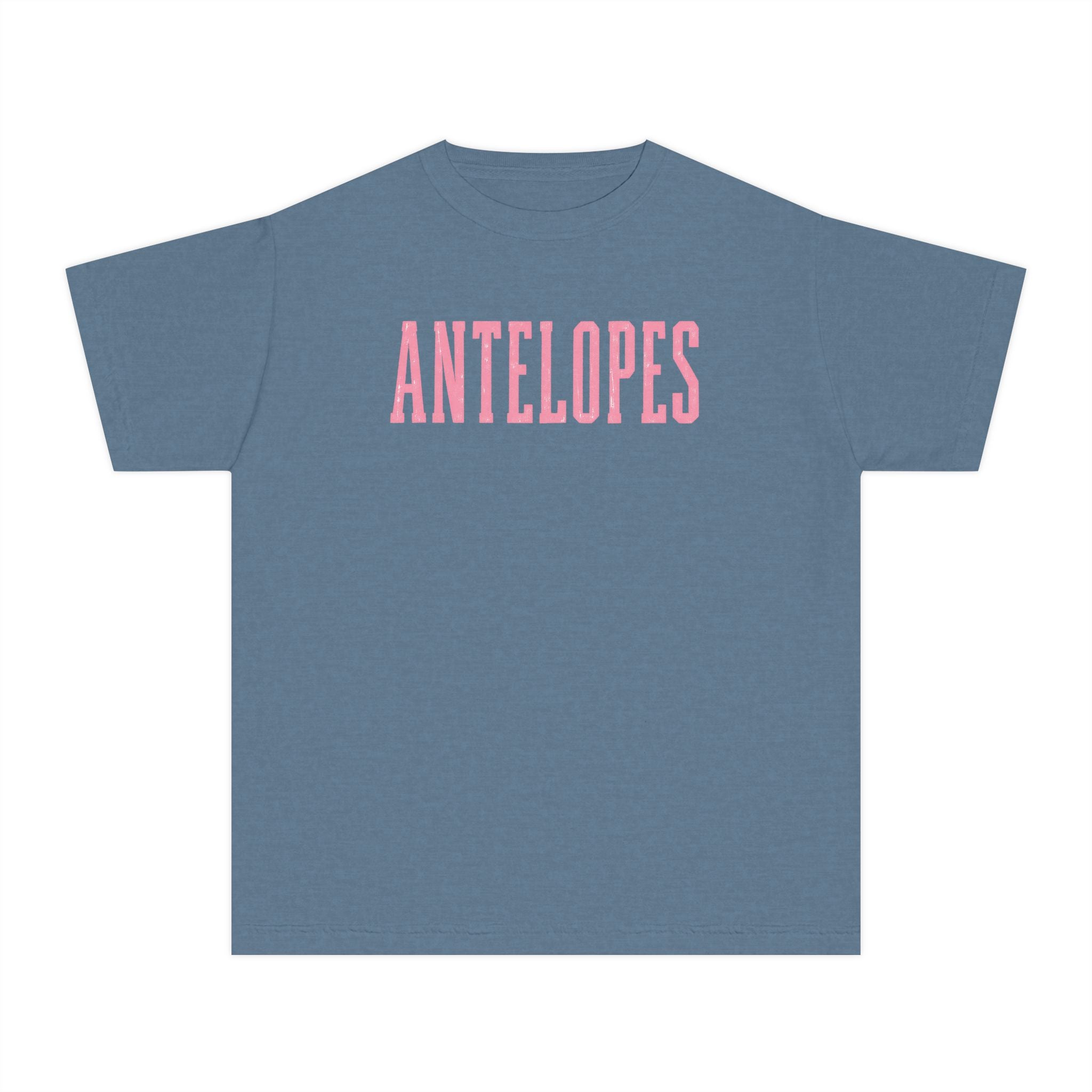 Youth Tee – 'Antelopes' Pink Lettering Charcoal Kids Shirt