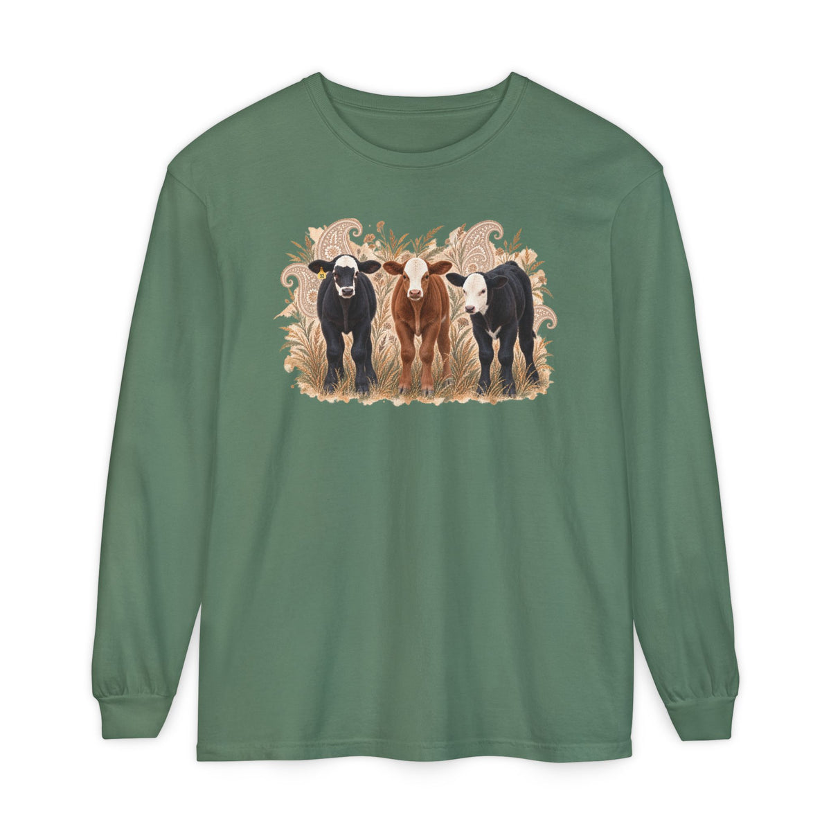 Cow Trio Long Sleeve Shirt — Rustic Farm Animal Tee for Ranch Lovers
