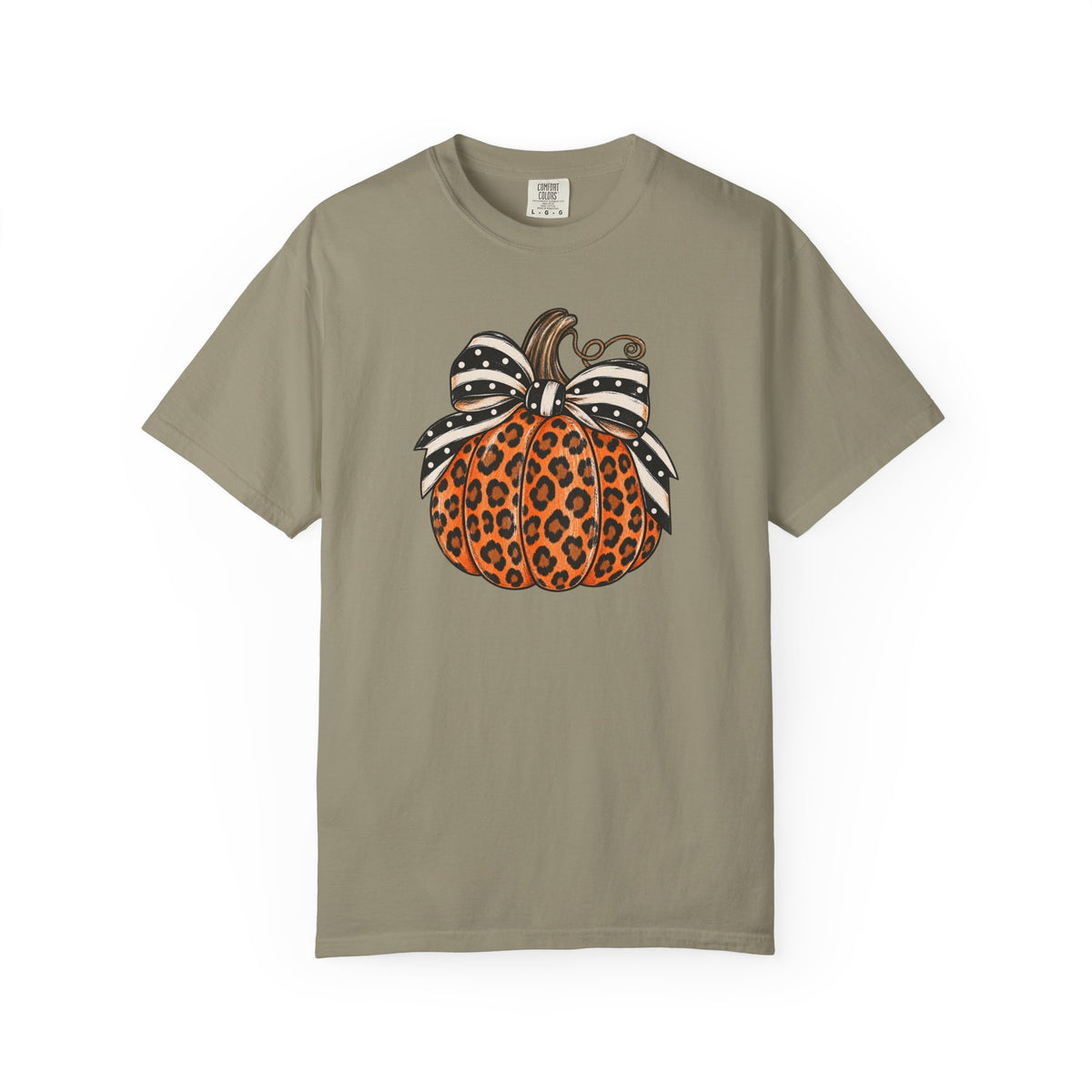 Leopard Pumpkin T-Shirt — Autumn Pumpkin Graphic Tee with Polka Dot Bow