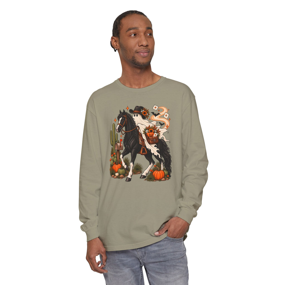Halloween Cowboy Ghost Horse Long Sleeve Tee