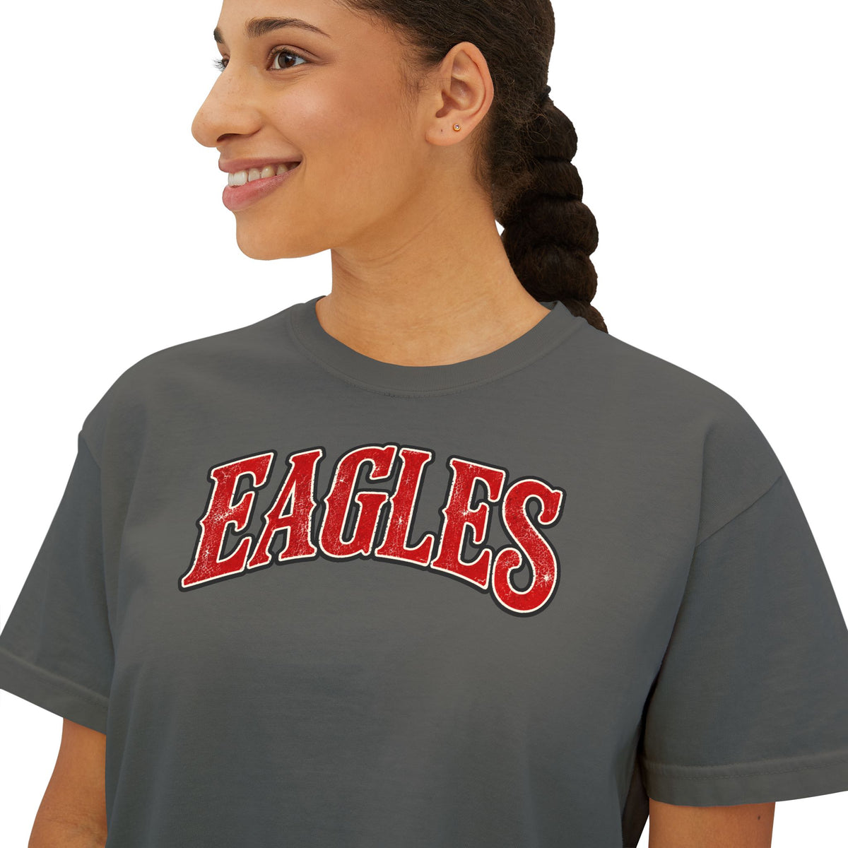 Eagles Graphic Boxy Tee — Women's Cropped Crewneck Shirt