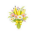 Teacher Bouquet Kiss-Cut Sticker — Yellow Pencil & Ruler Floral Sticker