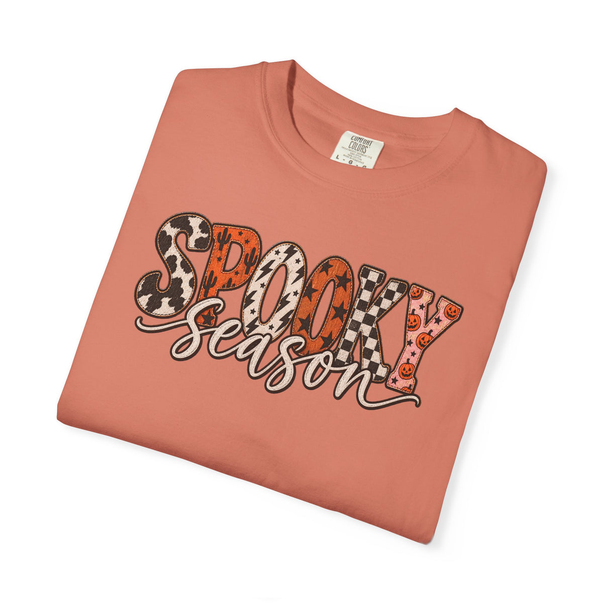 Spooky Season T-Shirt — Halloween Graphic Tee with Leopard & Pumpkin Print