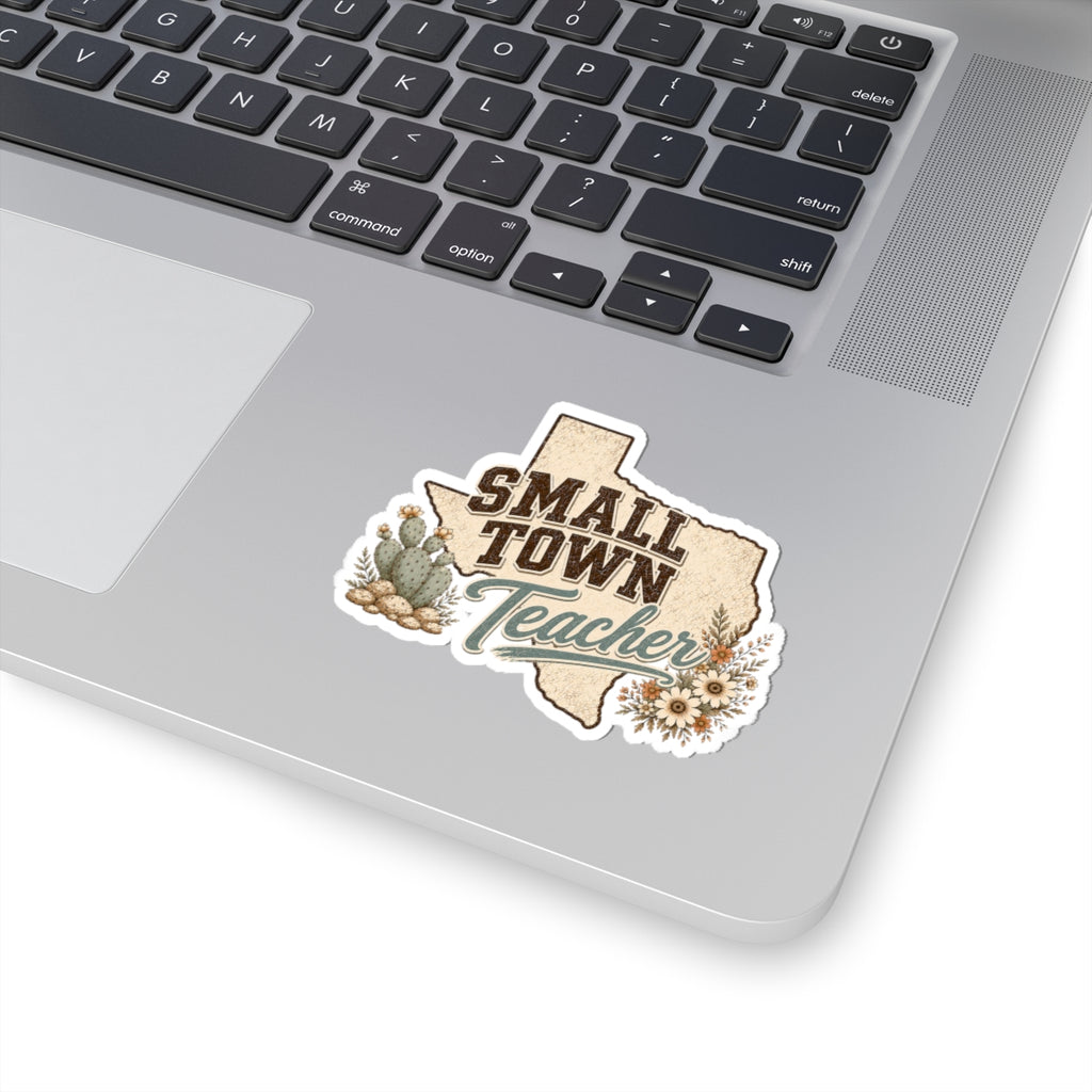 Small Town Teacher Sticker — Texas Map Floral Cactus Kiss-Cut Sticker for Educators