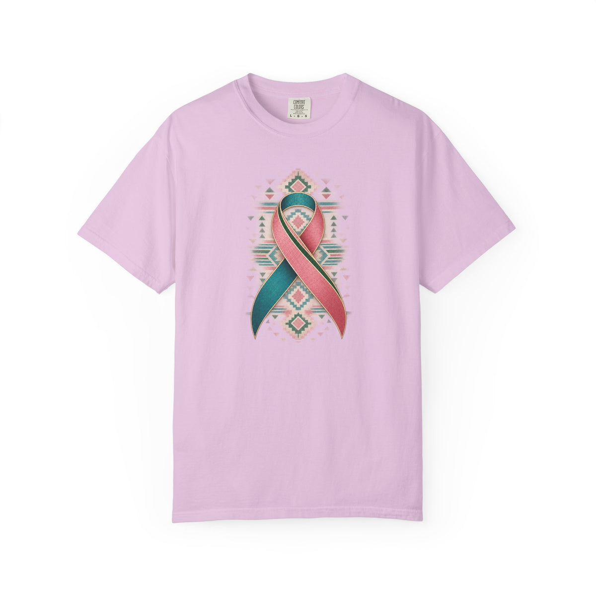 Metastatic Breast Cancer Awareness Ribbon Tee — Desert Aztec Teal & pink  Support Shirt