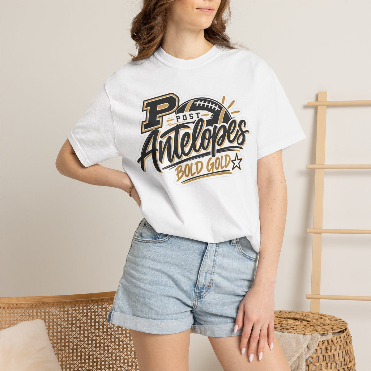 Post Antelopes Bold Gold Football T-Shirt
