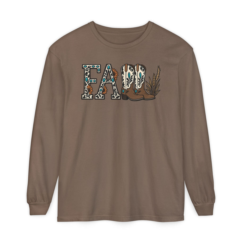 Fall Leopard Boots Graphic Long Sleeve Tee