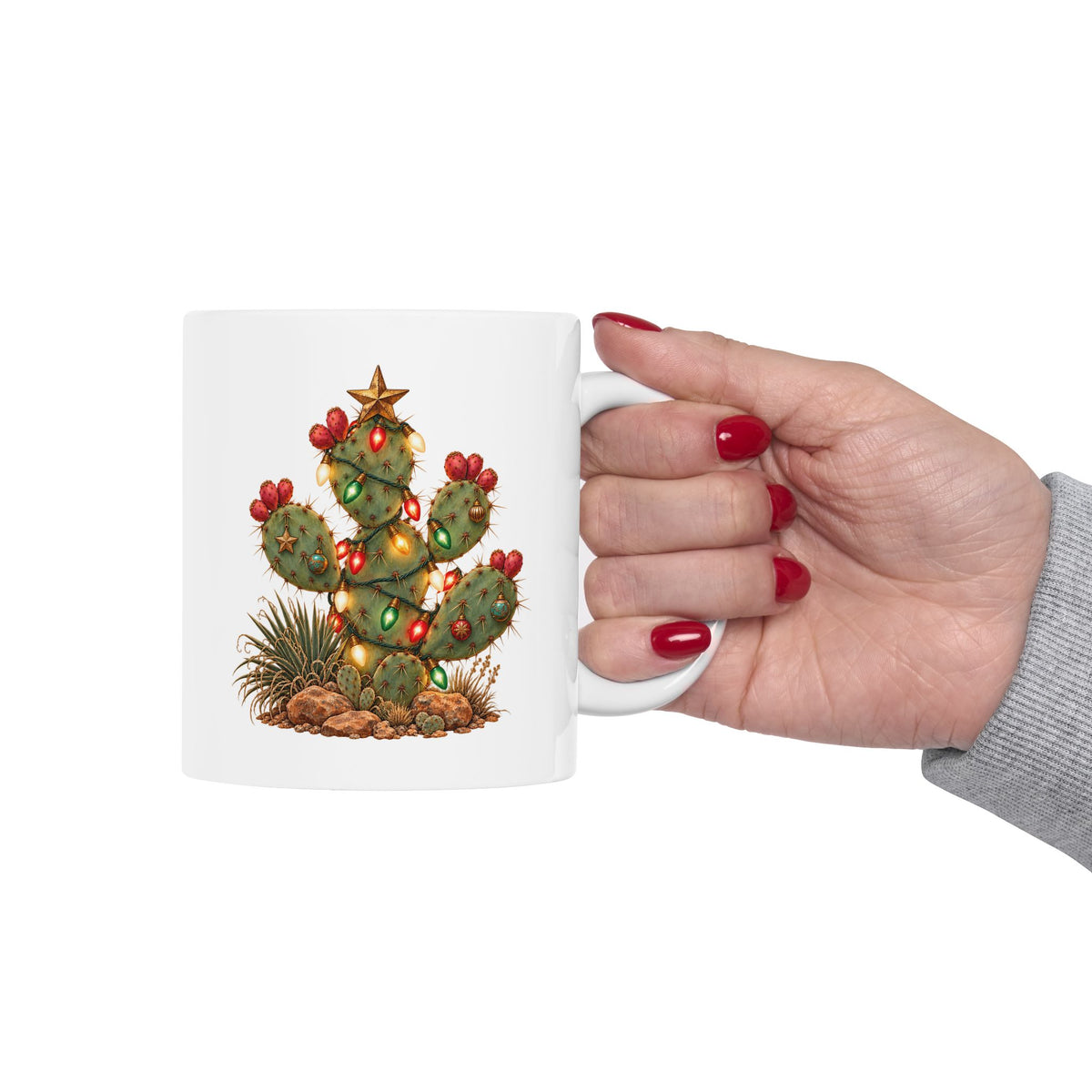 Ceramic Mug with Festive Christmas Cactus Design