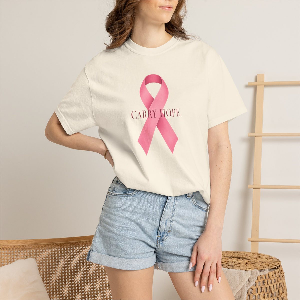 Breast Cancer Awareness T-Shirt — Pink Ribbon "Carry Hope"