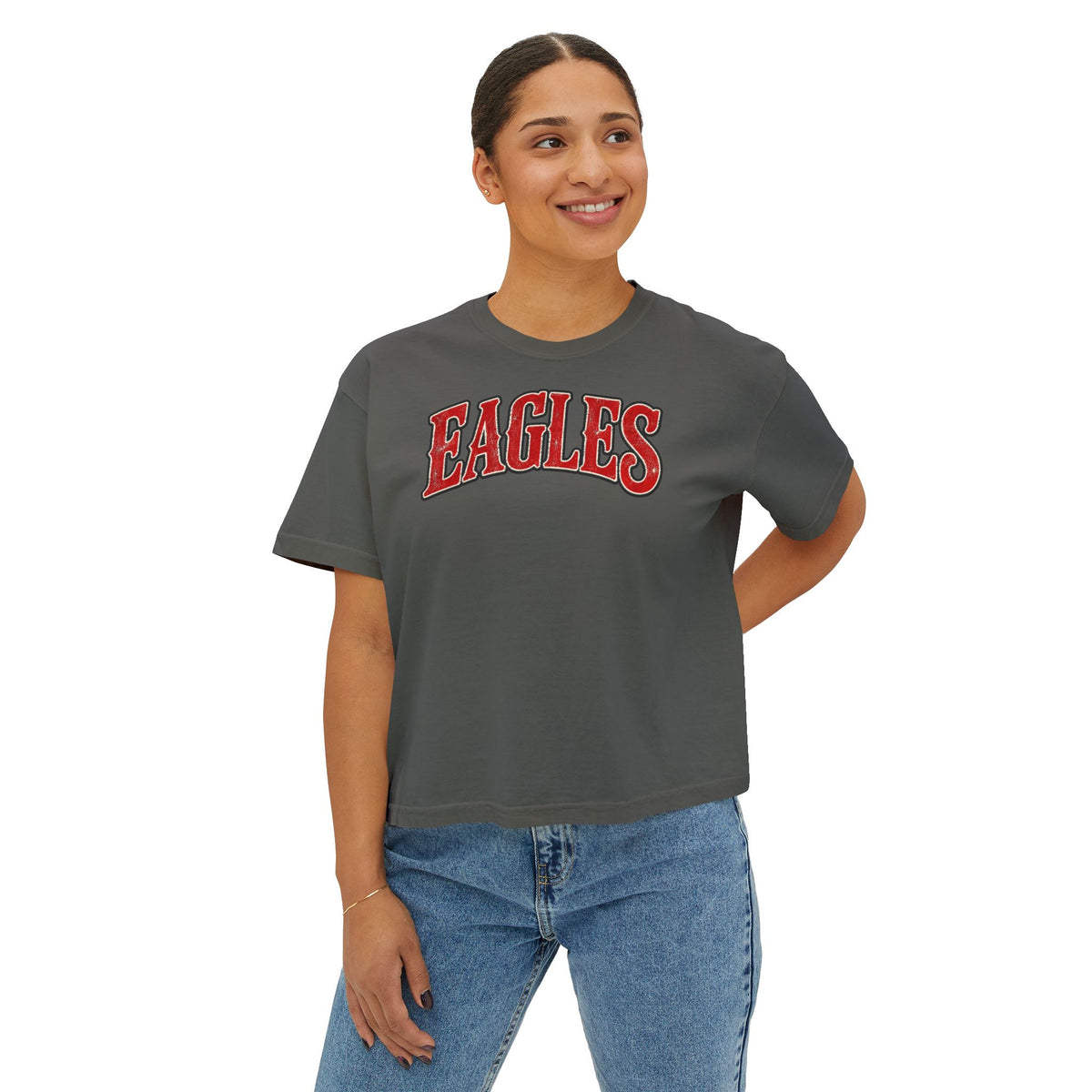 Eagles Graphic Boxy Tee — Women's Cropped Crewneck Shirt