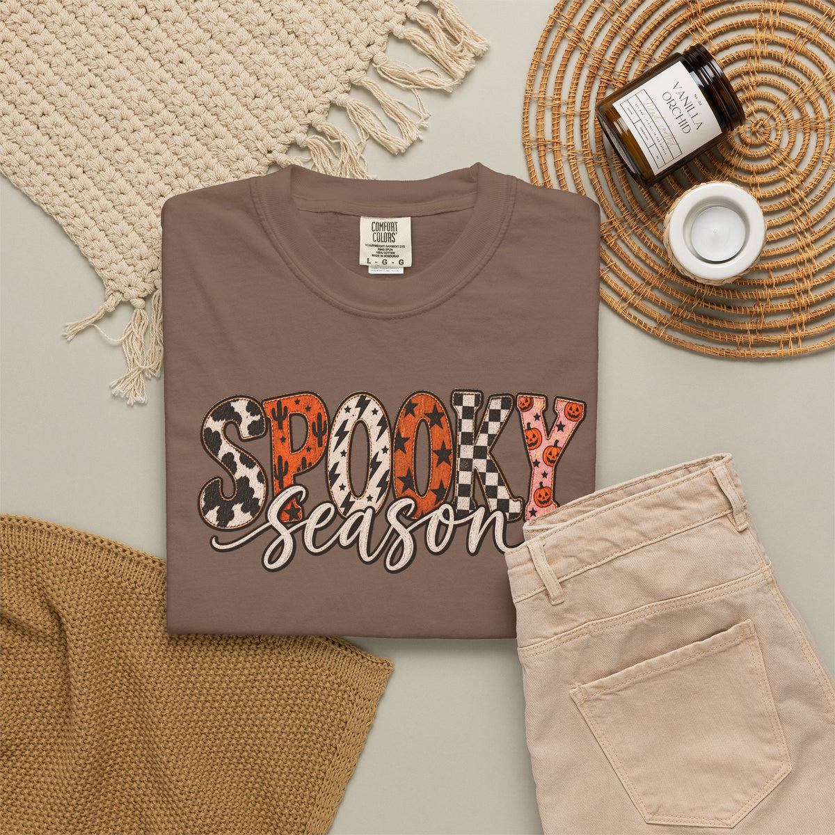 Spooky Season T-Shirt — Halloween Graphic Tee with Leopard & Pumpkin Print