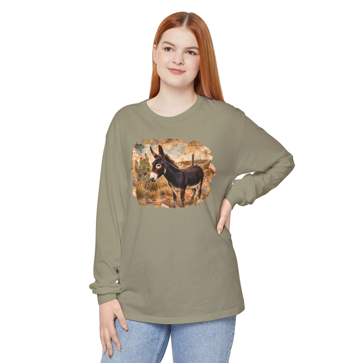 Donkey in Desert Scene Long Sleeve Tee