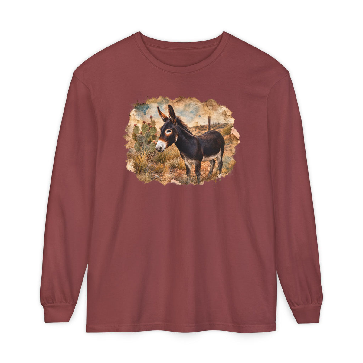 Donkey in Desert Scene Long Sleeve Tee