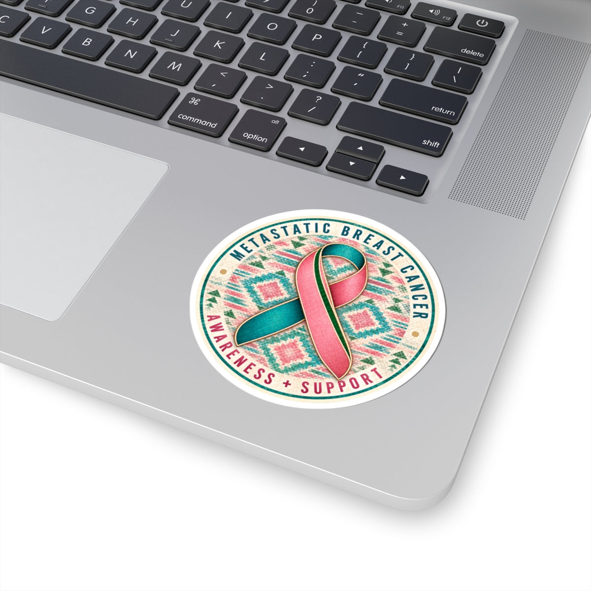 Metastatic Breast Cancer Awareness Kiss-Cut Sticker — Pink & Teal Ribbon Support