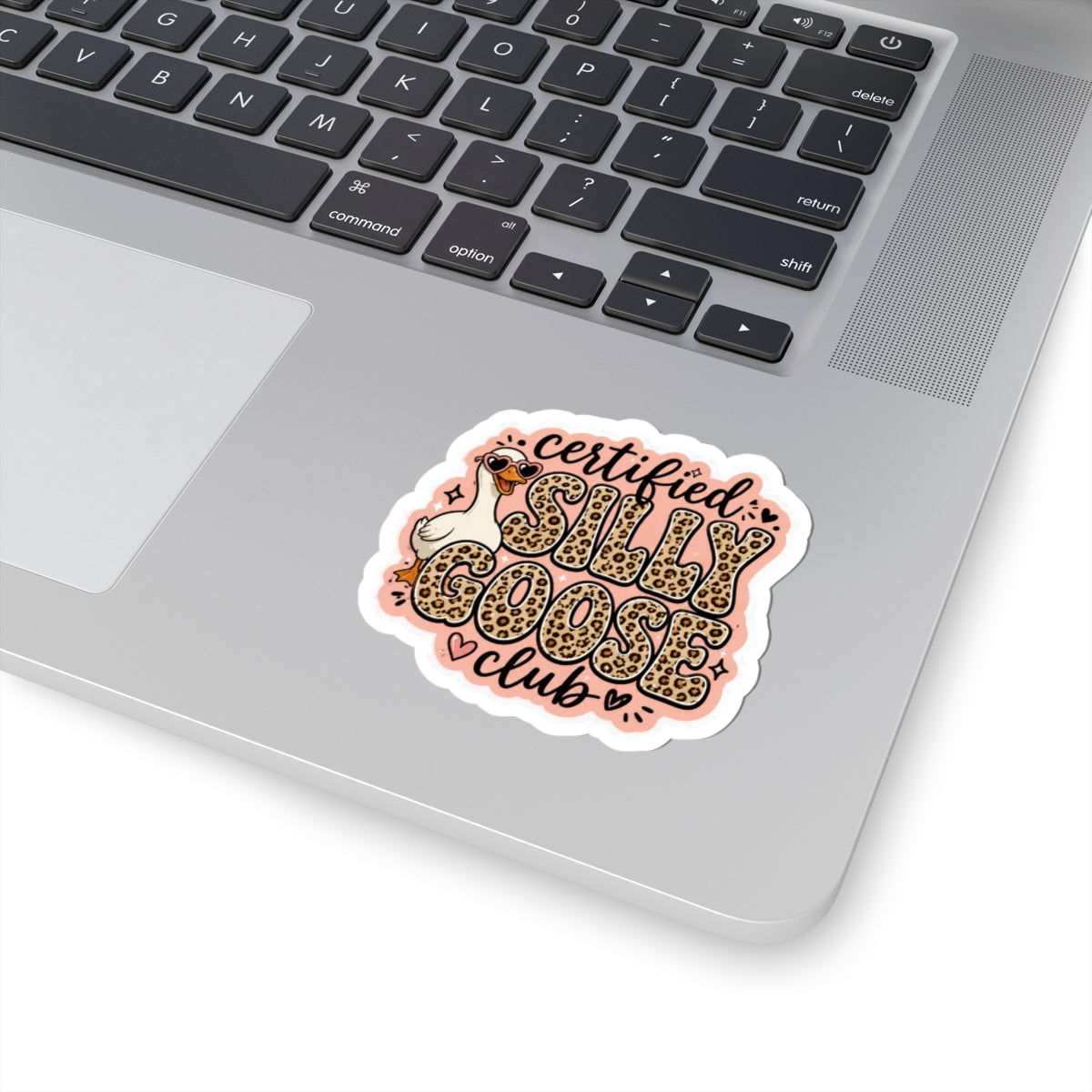Certified Silly Goose Club Sticker — Cute Leopard-Print Goose Kiss-Cut Sticker