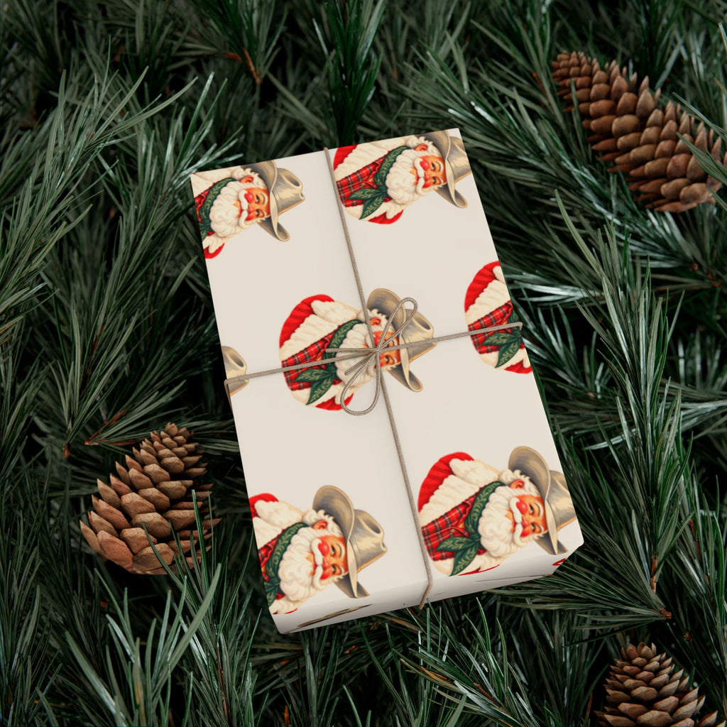 Vintage Cowboy Santa Gift Wrap Paper