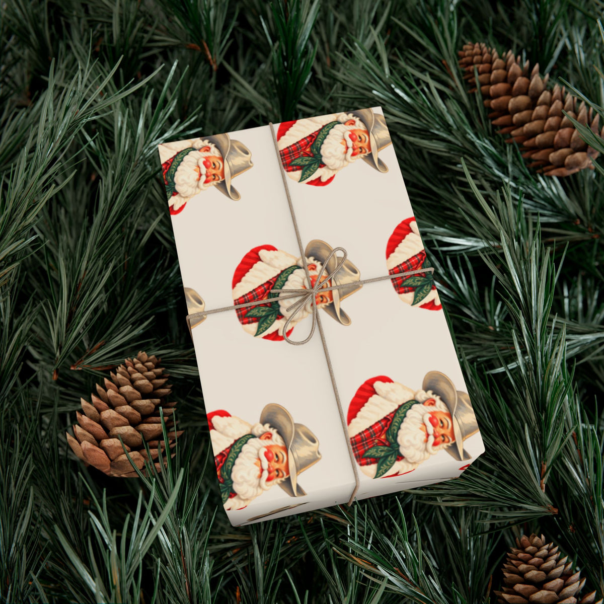 Vintage Cowboy Santa Gift Wrap Paper