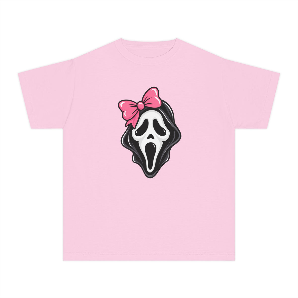 Youth Tee — Pink Bow Scream Mask Graphic