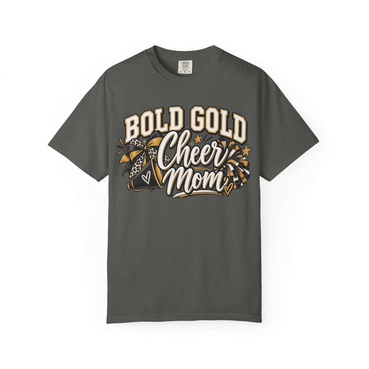 Bold Gold Cheer Mom T-Shirt – Pom Pom Cheerleader Mom Tee