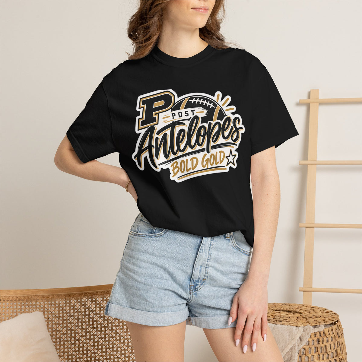 Post Antelopes Bold Gold Football T-Shirt