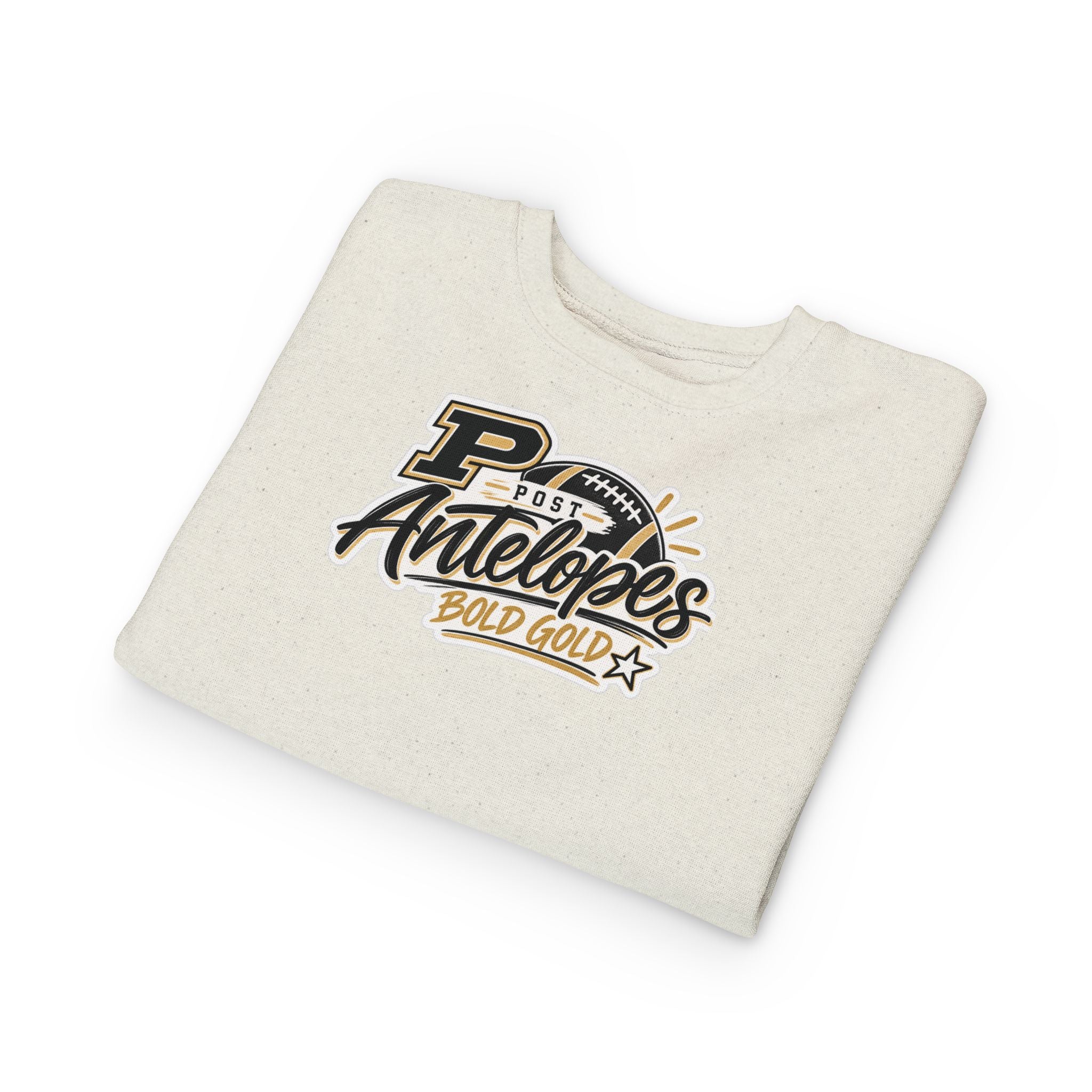 Toddler Sweatshirt — Post Antelopes Bold Gold Football Logo Kids Crewneck