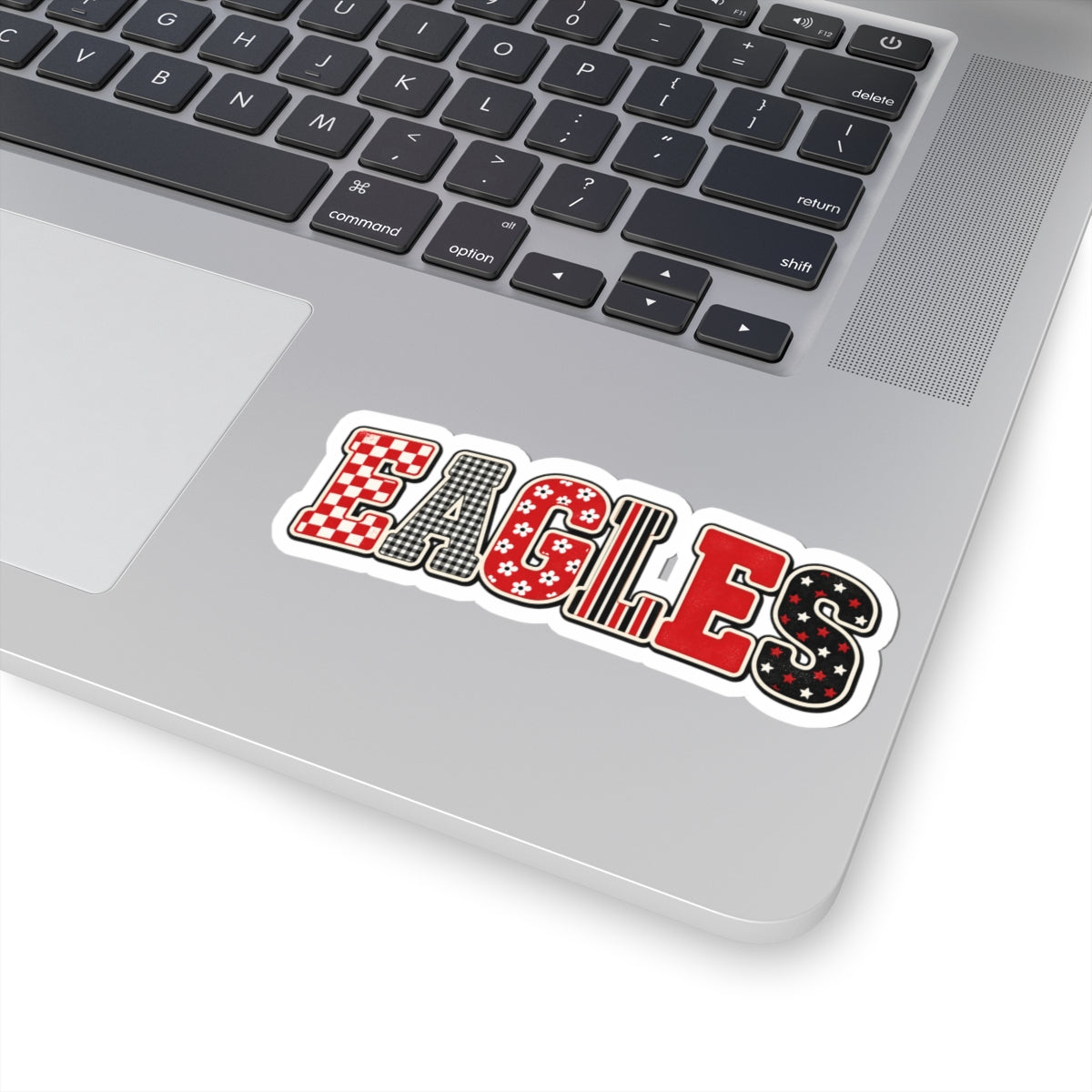 Eagles Patterned Kiss-Cut Sticker — Red & Black Retro Lettering