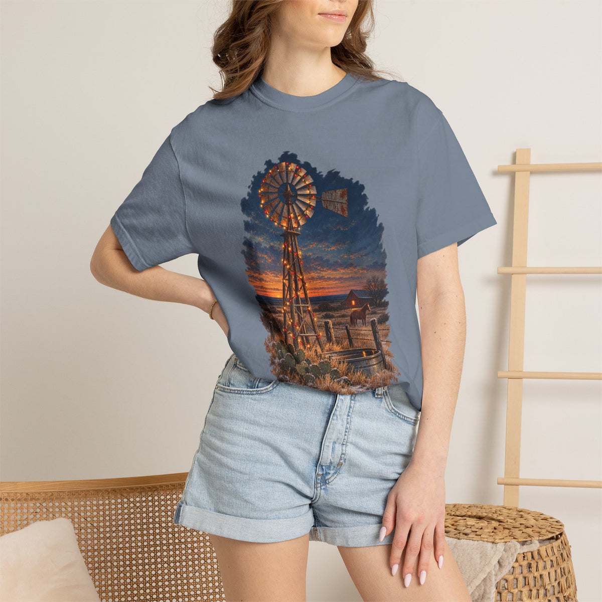 Vintage Windmill Christmas Sunset T-Shirt