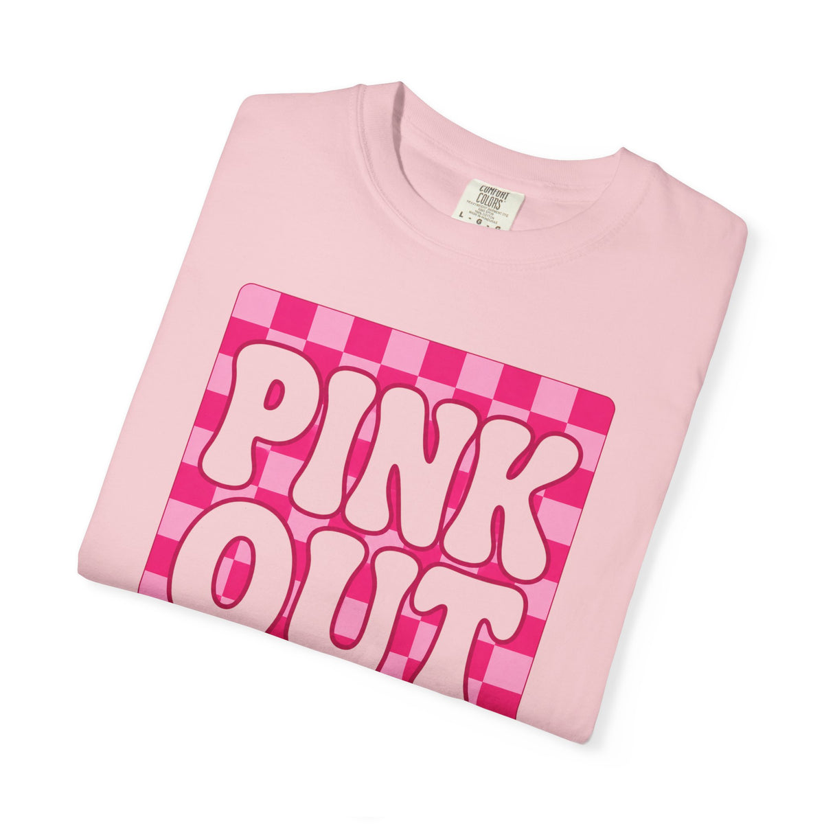 Pink Out Checkerboard T-Shirt — Retro Bubble Letter Graphic Tee