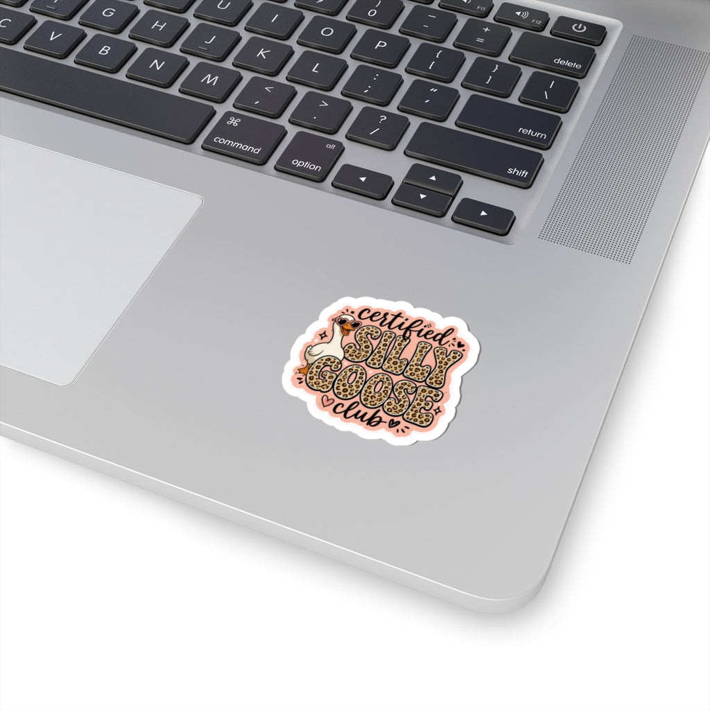 Certified Silly Goose Club Sticker — Cute Leopard-Print Goose Kiss-Cut Sticker