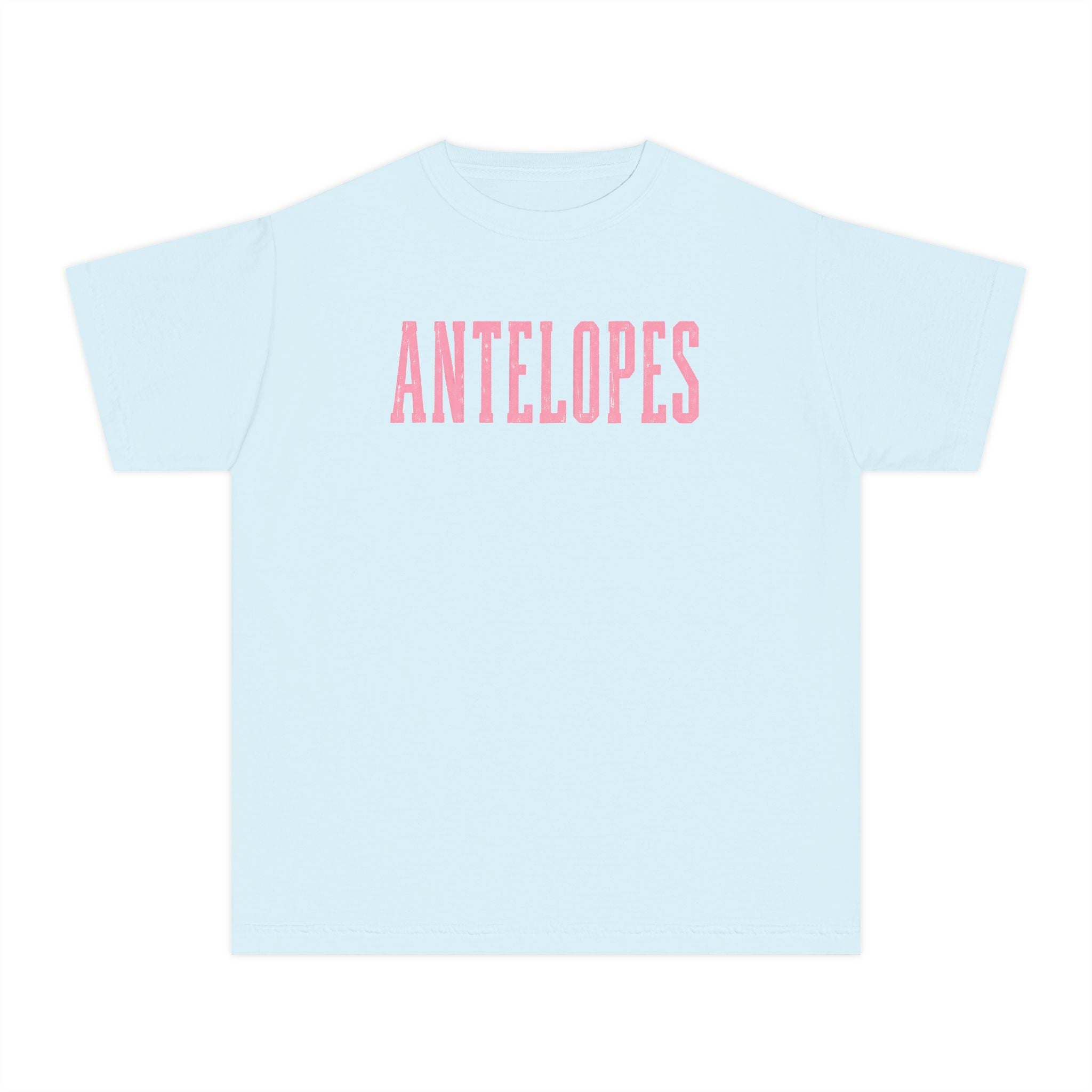 Youth Tee – 'Antelopes' Pink Lettering Charcoal Kids Shirt