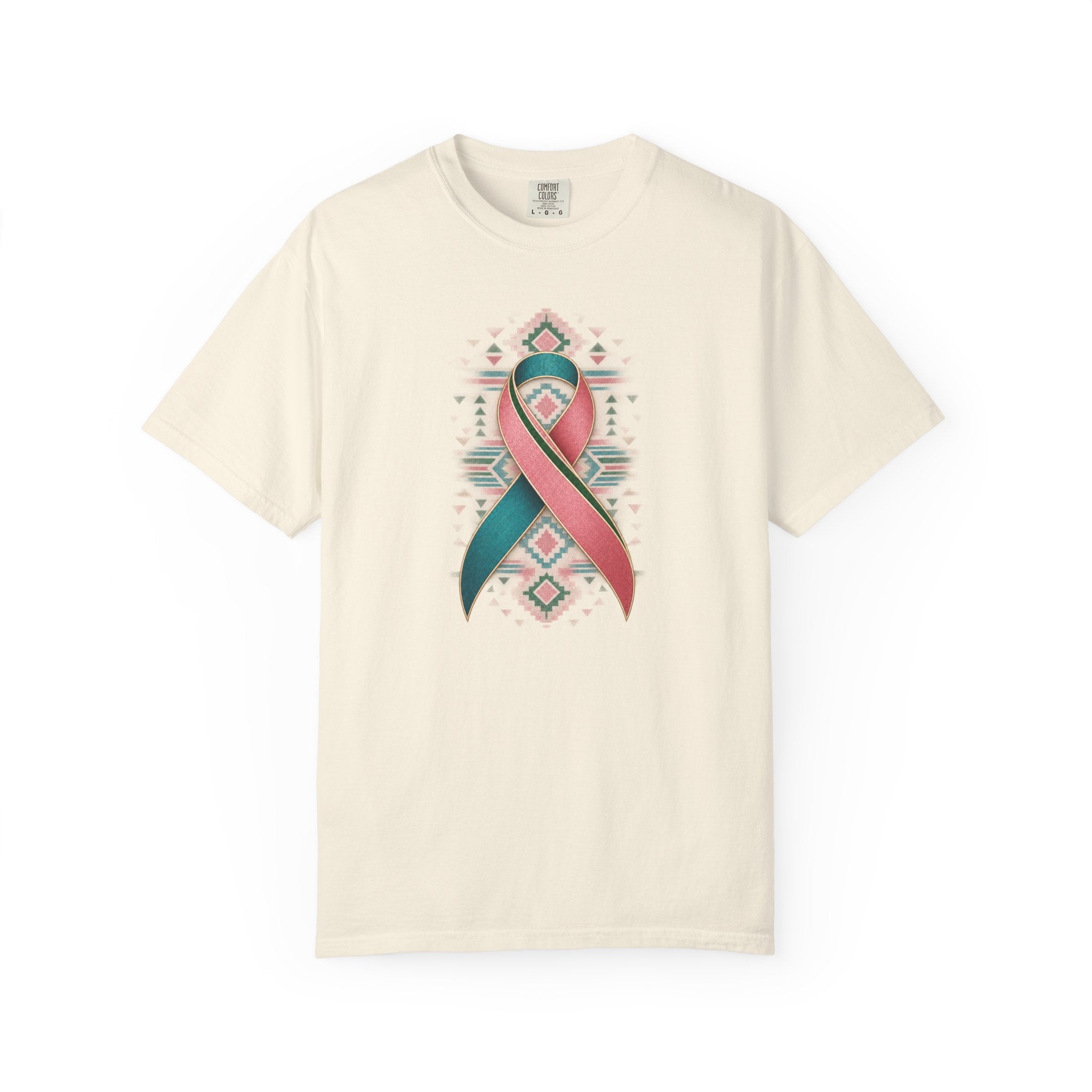 Metastatic Breast Cancer Awareness Ribbon Tee — Desert Aztec Teal & pink  Support Shirt