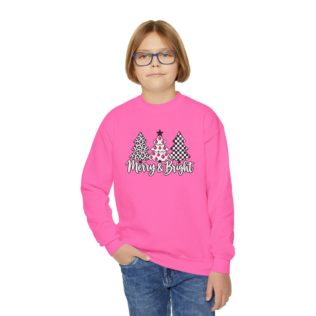Merry & Bright Christmas Tree Youth Crewneck Sweatshirt