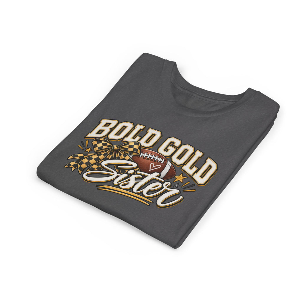 Bold Gold Sister Youth Tee — Football Cheer Squad Shirt